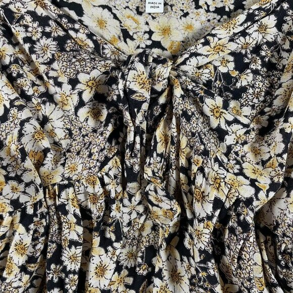Patrons of Peace Yellow & Black Floral Tie Front Blouse – Size S - Picture 2 of 7